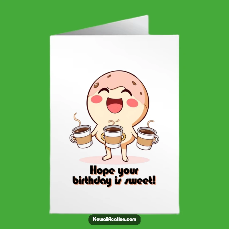Free Printable Funny Birthday Card: Juggling Donut - Coffee Cups, Hilarious Downloadable Gift