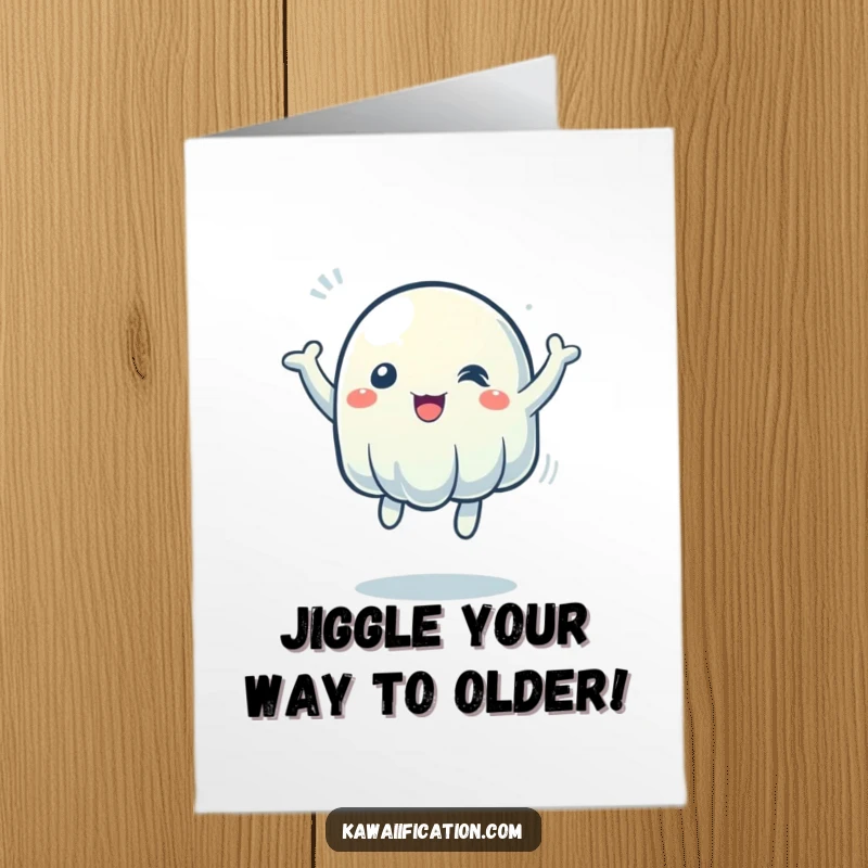 Funny Free Printable Birthday Card featuring a wobbly jelly character bouncing with infectious, unexpected energy for a joyful celebration.
