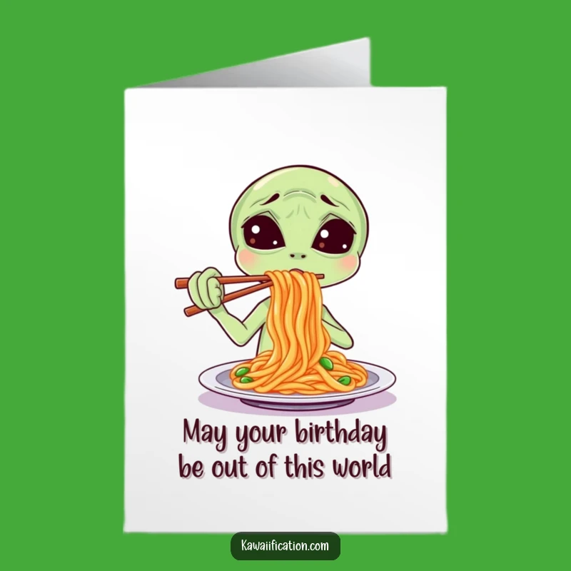 Free Printable Birthday Card: Alien Spaghetti Mishap Funny Downloadable Gift