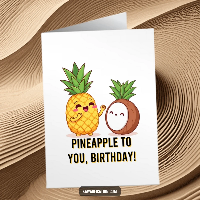 Funny Free Printable Birthday Card: Cheerful Pineapple Sings Opera Loudly to a Shy Coconut