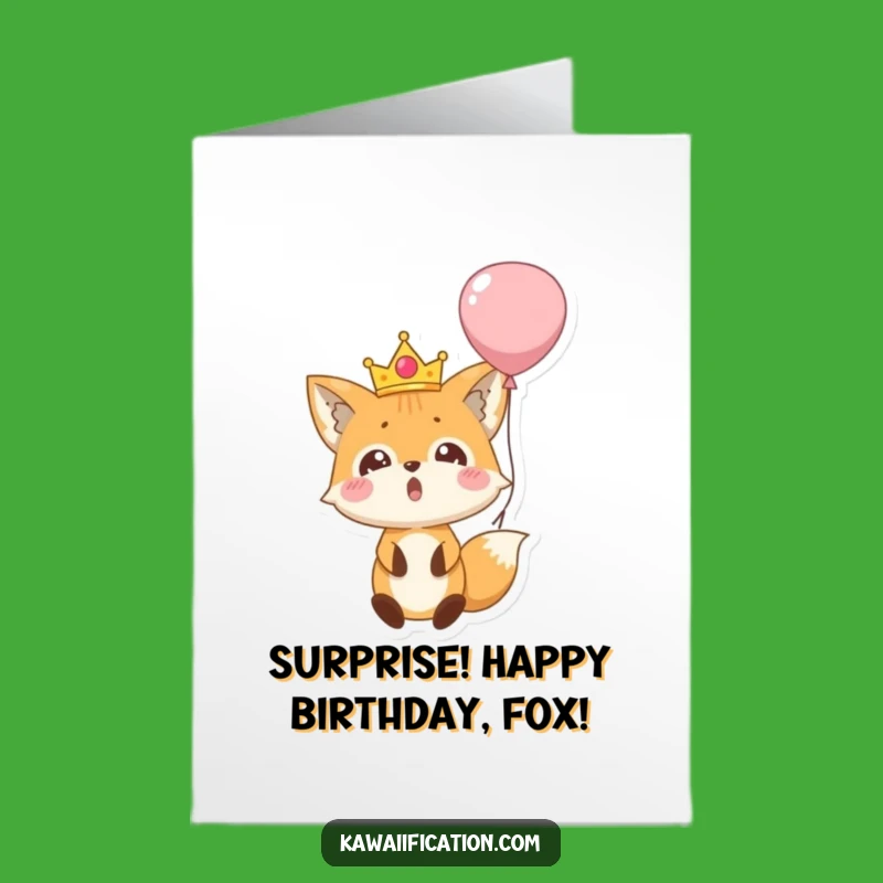 Free Printable Birthday Card: Surprised Fox Crown Funny Downloadable Greeting