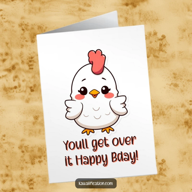 Funny Free Printable Birthday Card featuring a slightly flattened but cheerfully smiling rubber chicken.