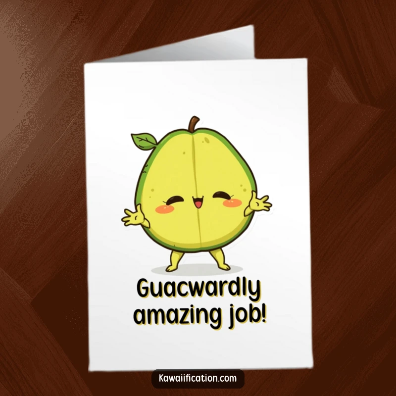 Funny Free Printable Congratulations Card with a flexible avocado performing a split, conveying extreme excitement and triumph.