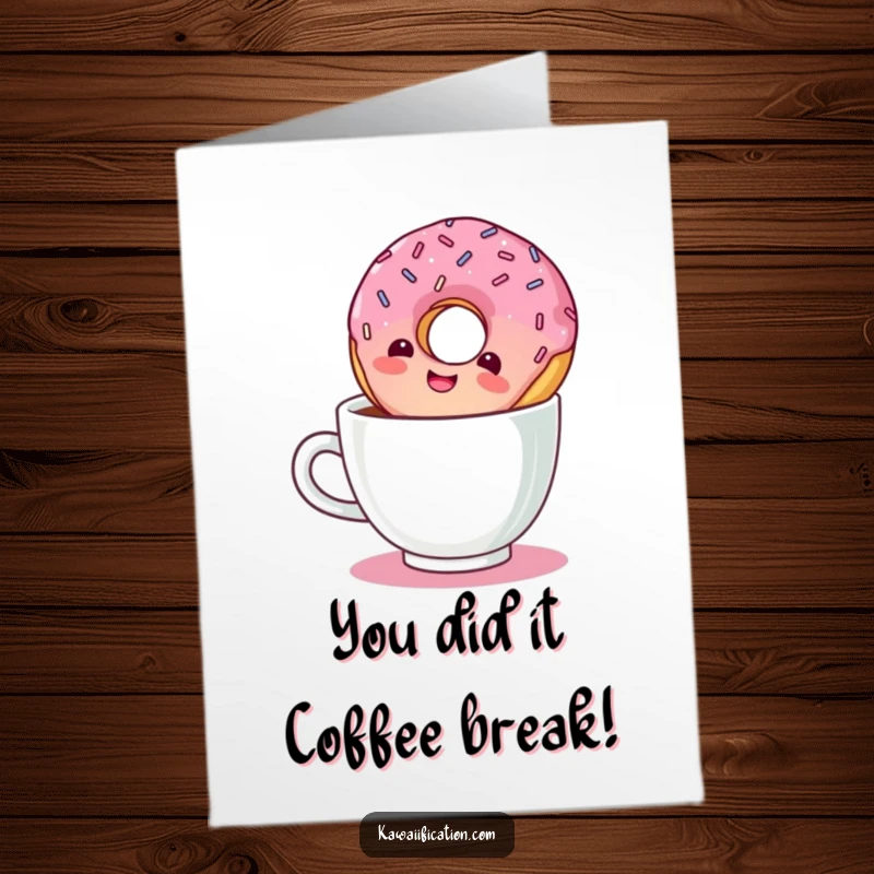Funny Free Printable Congratulations Card: A cheerful donut upside down in coffee, celebrating your win!