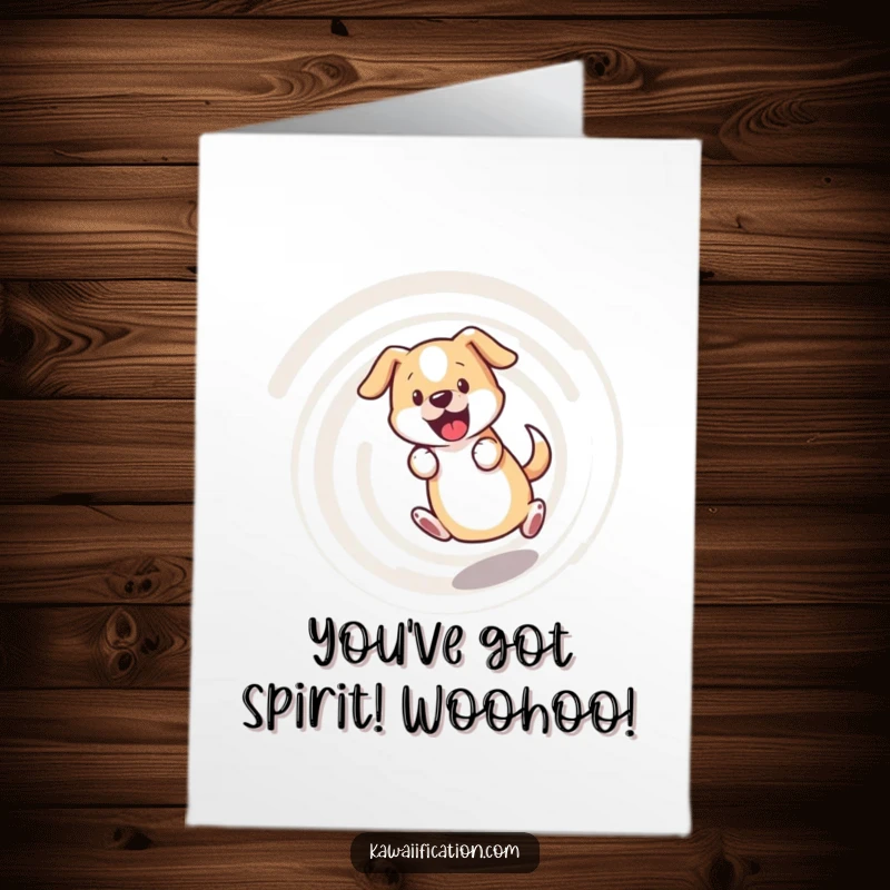 Funny Free Printable Congratulations Card: Bewildered dog spinning in a dizzy spiral chasing its tail.