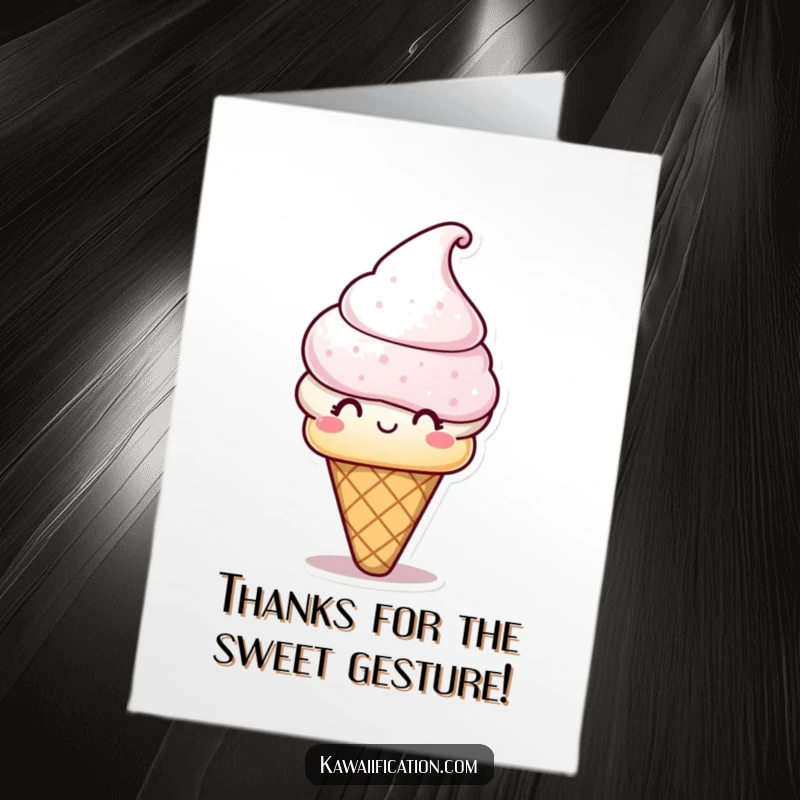Funny Free Printable Thank You Card featuring a playful ice cream cone character wearing a hat, expressing sweet gratitude.