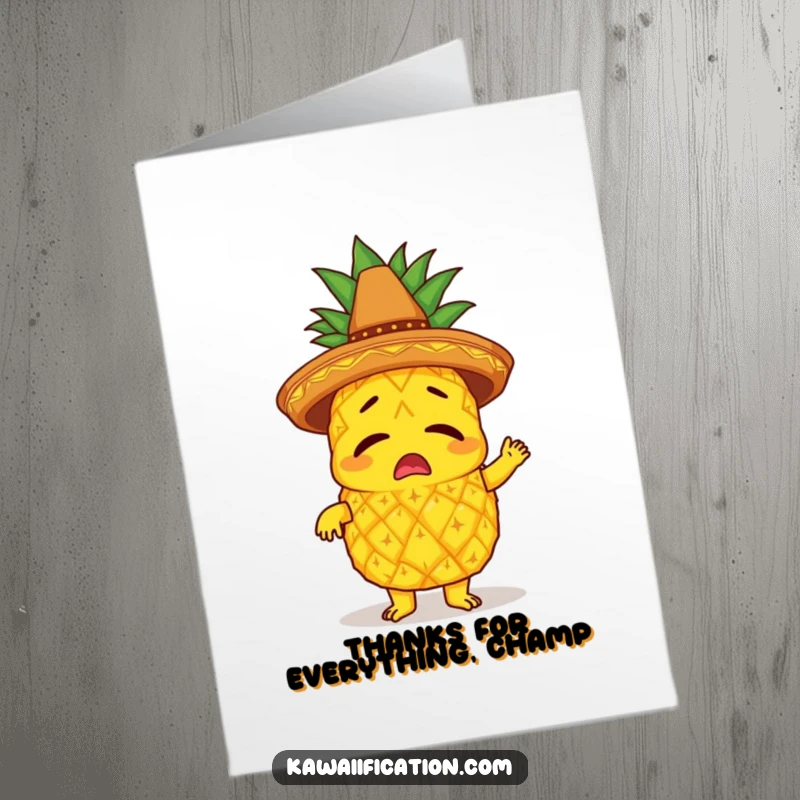 Funny Free Printable thank you card of a pineapple wearing a sombrero attempting to limbo.