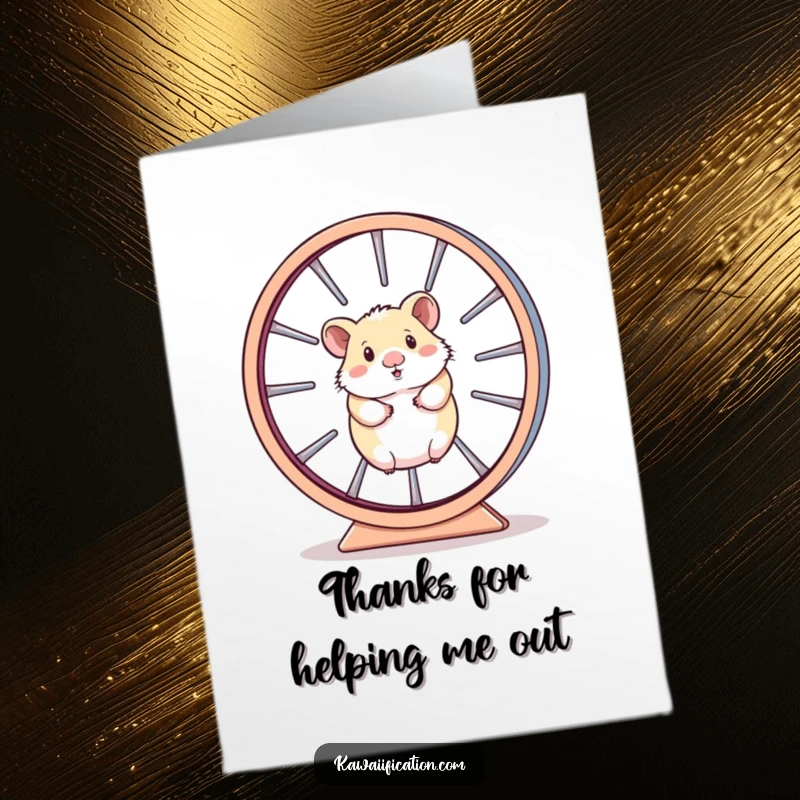 Funny Free Printable Thank You Card featuring a hamster humorously stuck inside its giant, constantly spinning wheel.