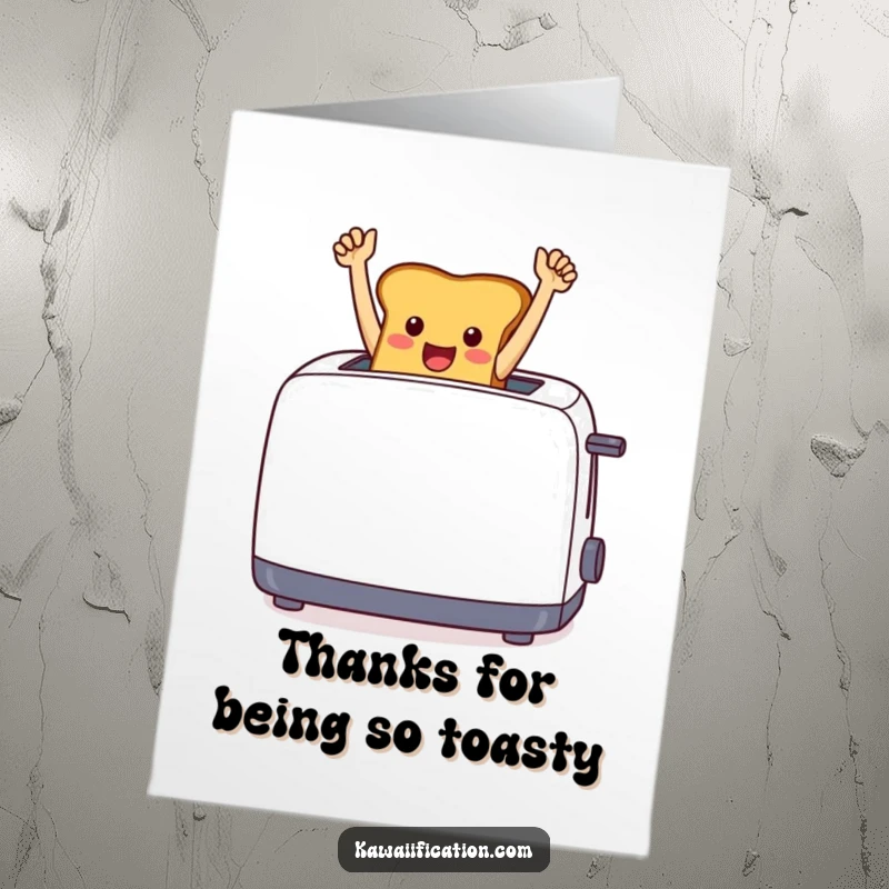 Funny Free Printable Thank You Card: A jubilant toast bursting from a toaster, arms raised high, a funny downloadable.
