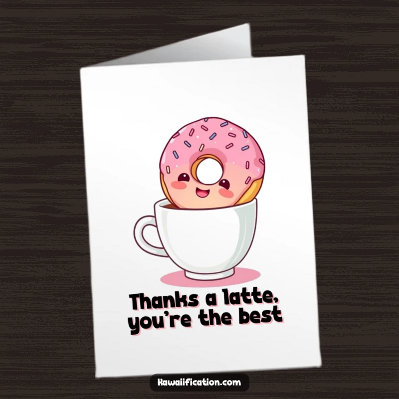 Funny Free Printable Thank You Card: A happy donut floats upside down in coffee, saying thanks!