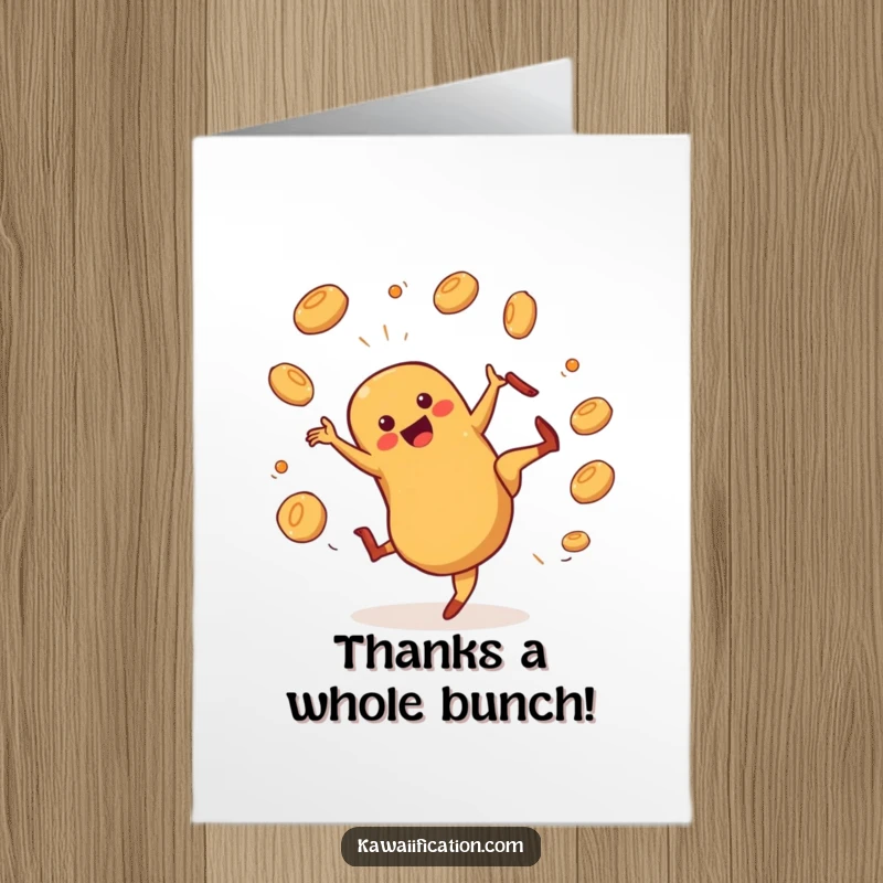 Funny Free Printable Thank You Card: A hot dog character in a cartwheel juggling buns, a playful way to express gratitude.