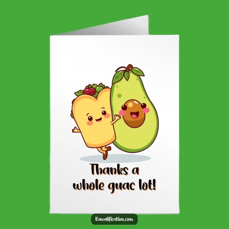 Free Printable Thank You Card: Taco & Avocado Doing a Funny Waltzing Dance - Downloadable Gift