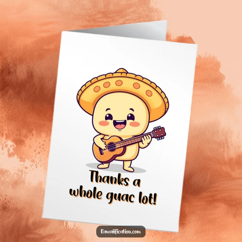 Funny Free Printable thank you card showing a taco in a mariachi hat with a guitar.