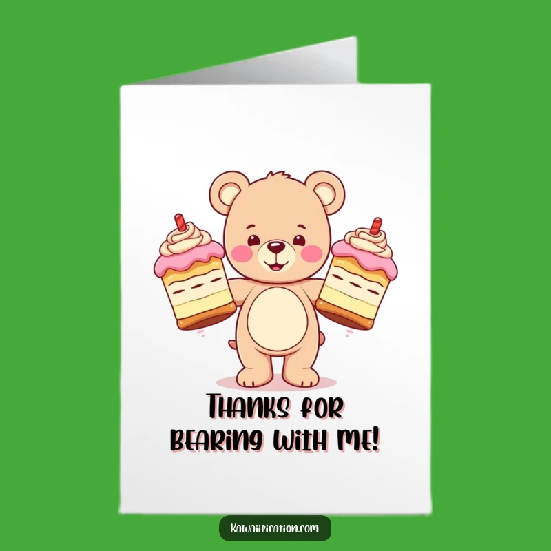 Free Printable Thank You Card: Teddy Bear Juggling Cakes Funny Downloadable Greeting