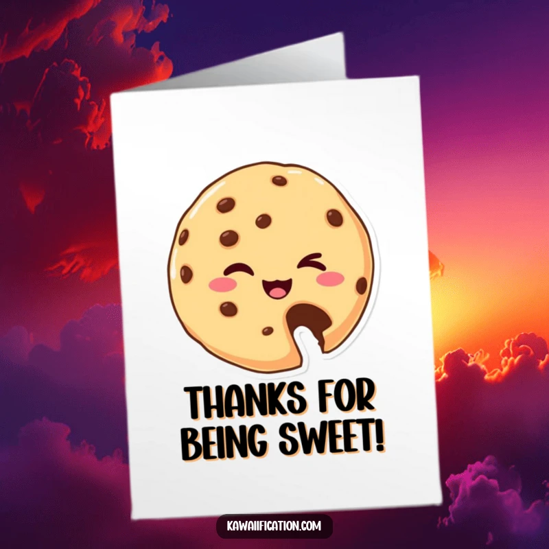 Funny Free Printable Thank You Card featuring a smiling cookie character with a bite out, winking to express gratitude.