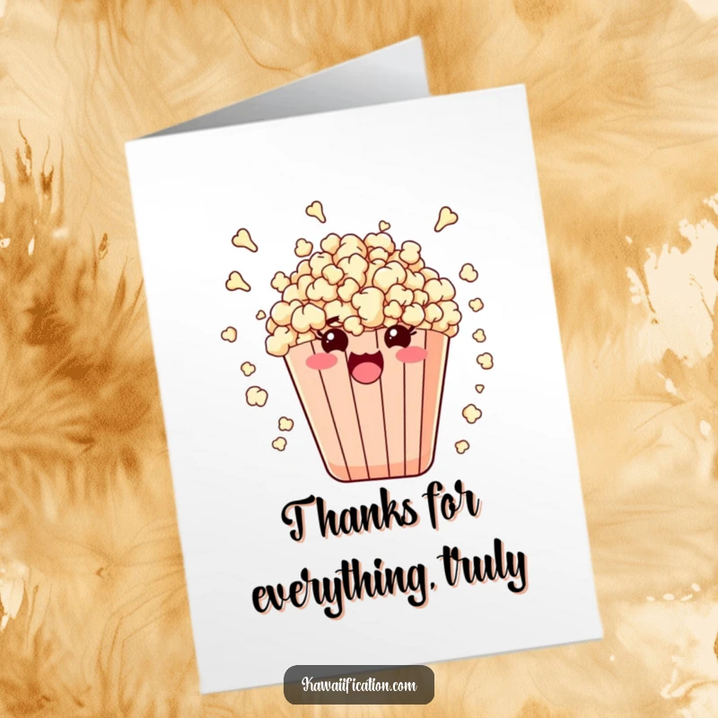 Funny Free Printable Thank You Card: A popcorn bag exploding with happy kernels, a comical downloadable to express thanks.