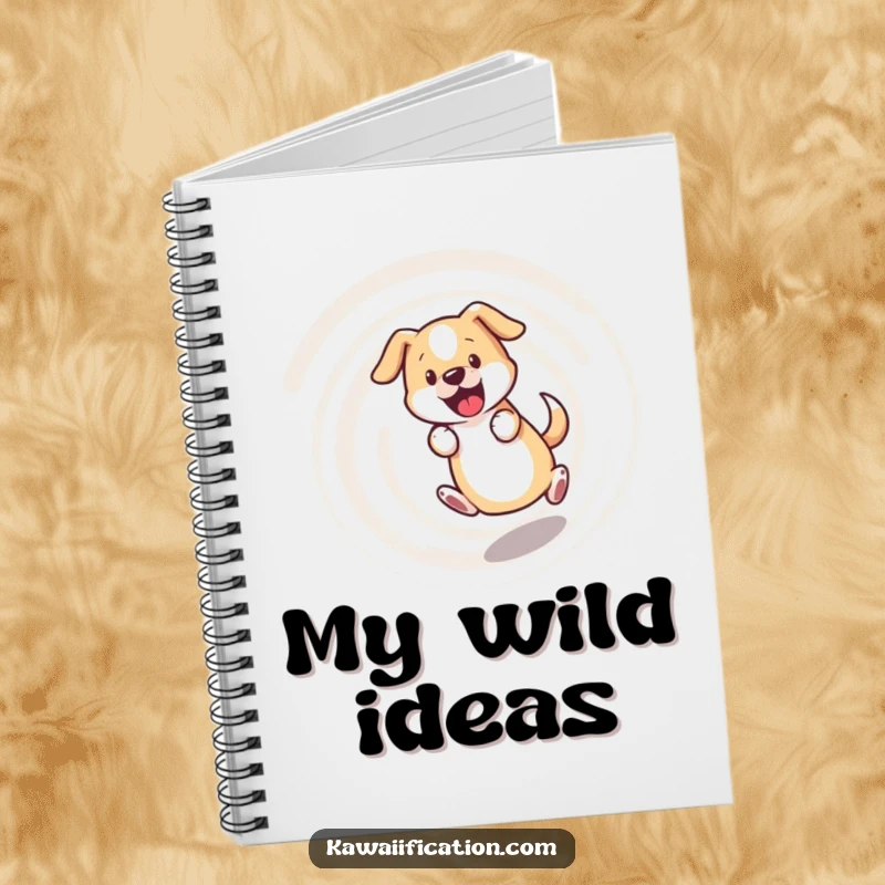 Funny dog notebook, bewildered dog chasing its tail in a dizzying spiral, humorous and practical for jotting down ideas.