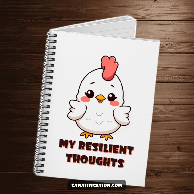 Funny Notebook cover featuring a flattened but smiling rubber chicken, designed to inspire cheerful thoughts and creative writing.