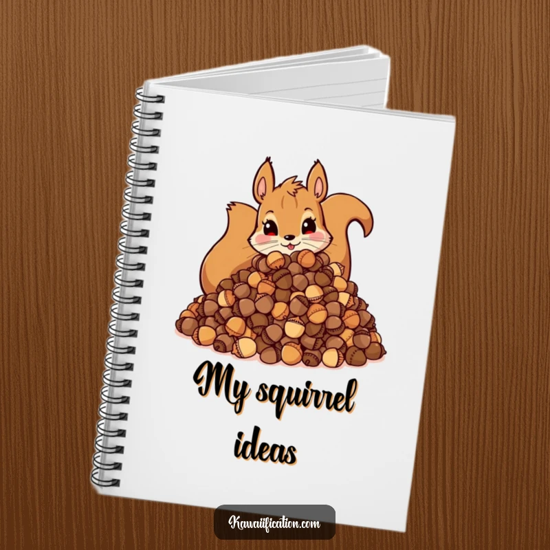 Funny Notebook: Cover art of a mischievous squirrel with a large pile of acorns, perfect for notes and lists.