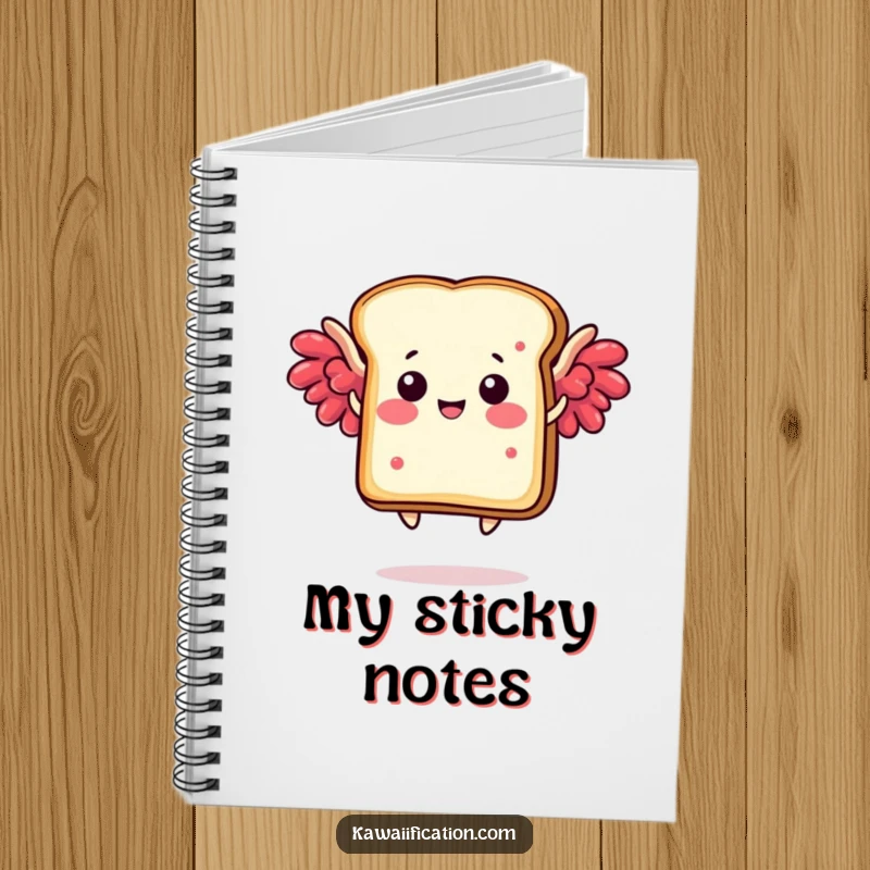 Funny notebook featuring a happy toast slice with jam wings humorously attempting flight, ideal for capturing inspired thoughts.