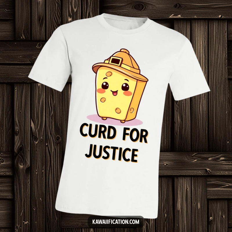 Funny cheese slice as a detective, wearing a hat, solving a mystery, perfect humorous t-shirt.