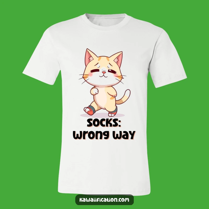 Funny Cat Mismatched Socks T-Shirt: Wacky Pet Apparel