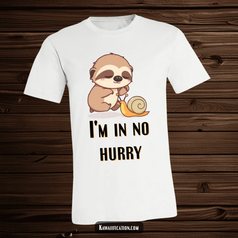 Funny t-shirt with a witty sloth and snail racing design, capturing a comical moment of slow-paced competition.