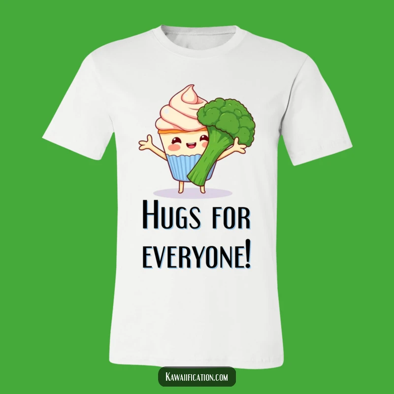Funny Cupcake Hugs Broccoli T-Shirt - Cute Cartoon Contrast Gift!