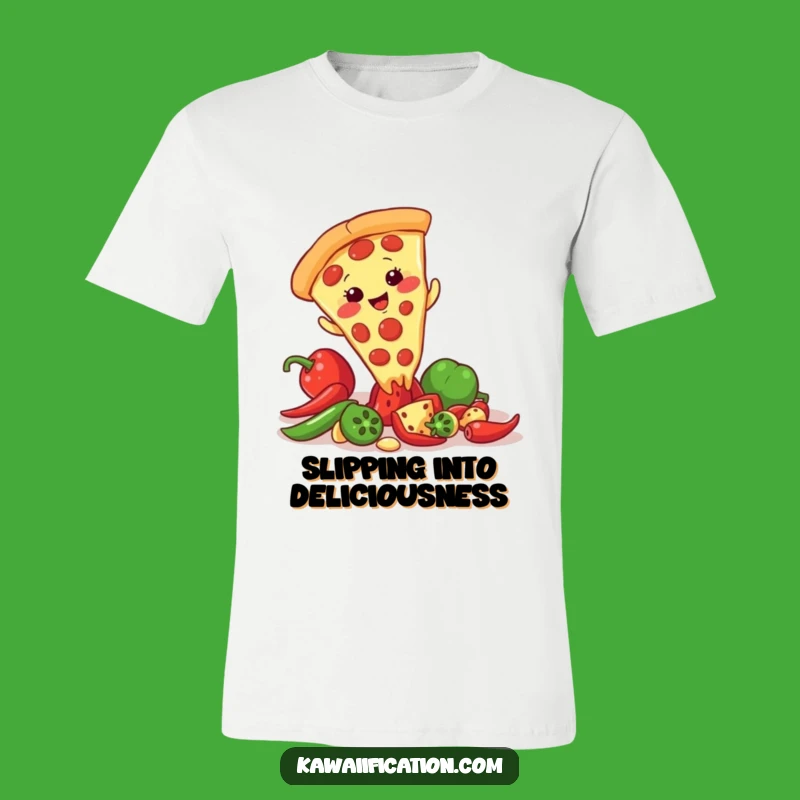 Funny Pizza Slip T-Shirt: Giggling Slice Pepper Mishap, Hilarious Foodie Tee