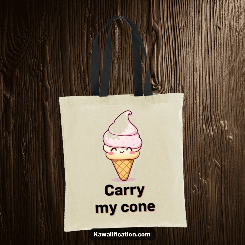 Funny Tote Bag: A playful ice cream cone character wearing a hat. Sweet and humorous, a great funny gift.