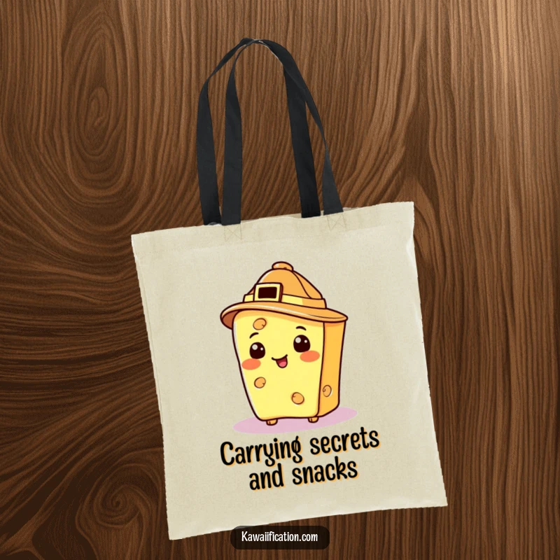 Funny cheese slice equipped with a detective hat, ready to solve mysteries, a humorous tote bag.