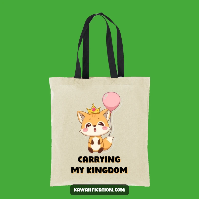 Funny Fox Balloon Fall Tote Bag: Surprised Crowned Character, Carry Your Drama