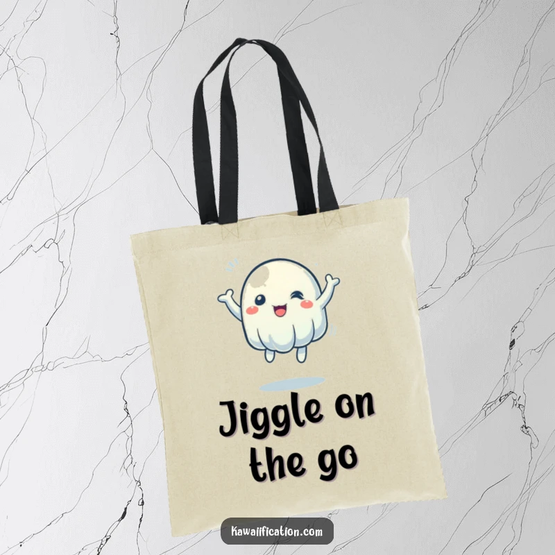 Funny Tote Bag: A wobbly jelly character shown bouncing wildly, full of unexpected energy and playful spirit. Ideal for a funny gift.
